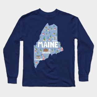 Maine Illustrated Map Long Sleeve T-Shirt